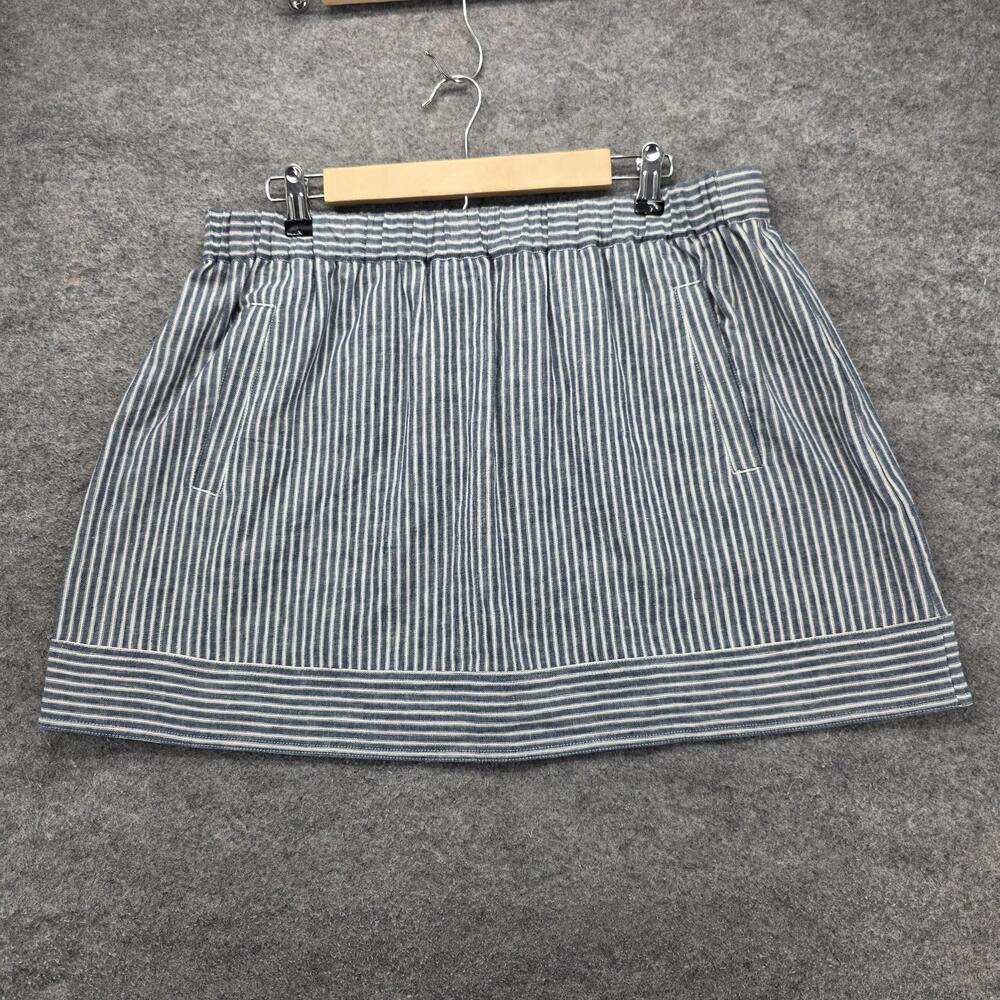 J.Crew Skirt Womens Large Blue White Stripe Linen Cotton Lined Pockets F0810